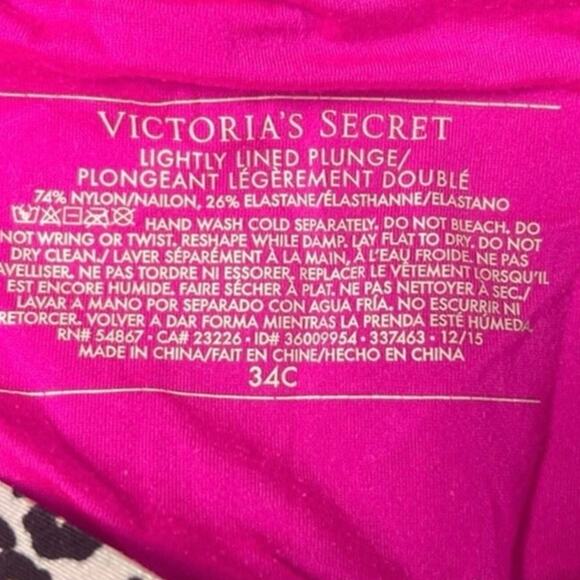 Victoria Secret Lightly Lined Plunge Pink/Cheetah Print Bralette 34C - Picture 3 of 5